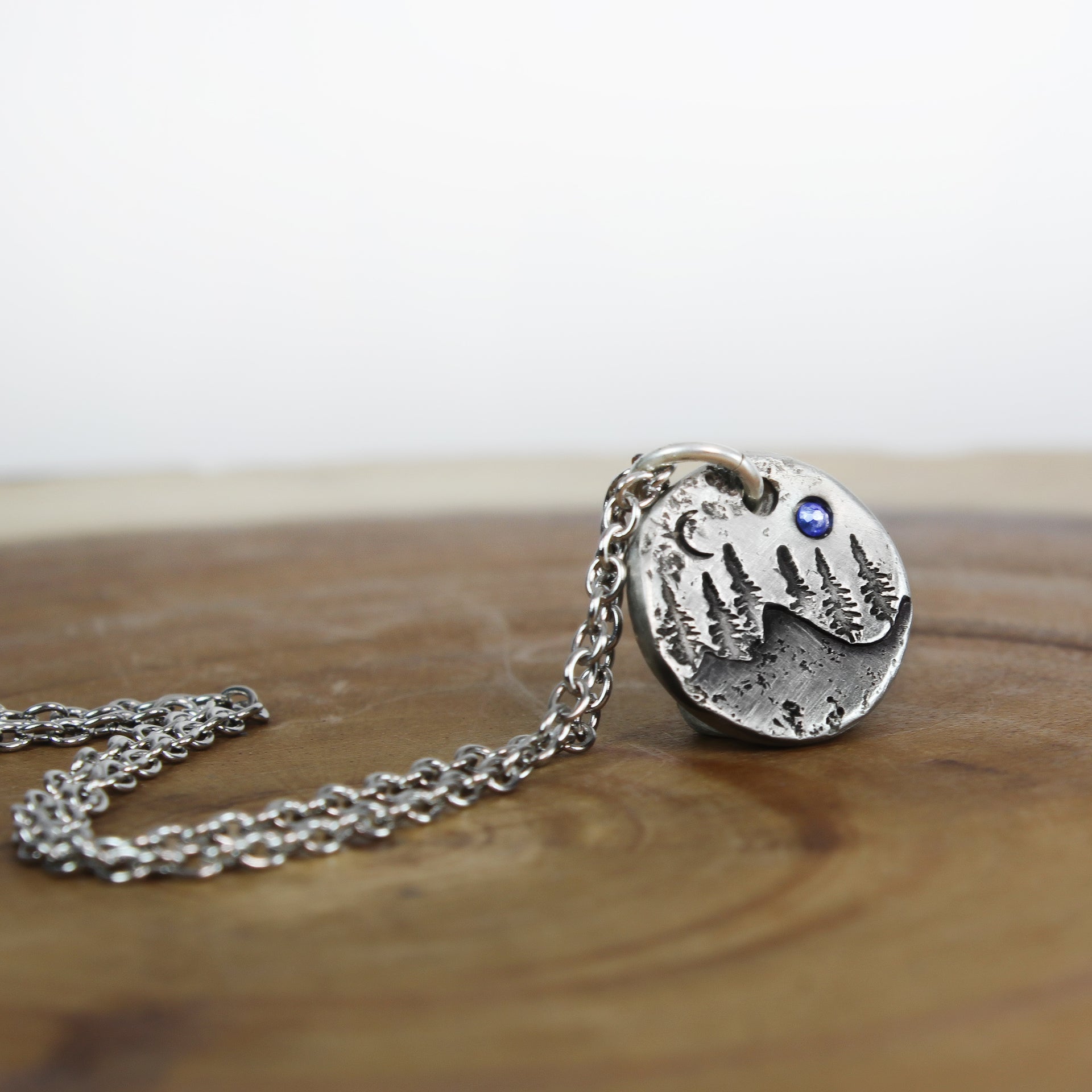 Moon & Mountain Necklace with birthstone