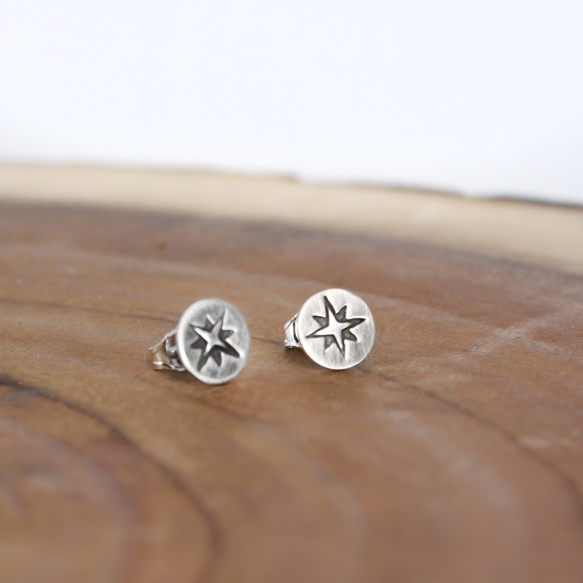 Silver Compass Post Earrings 