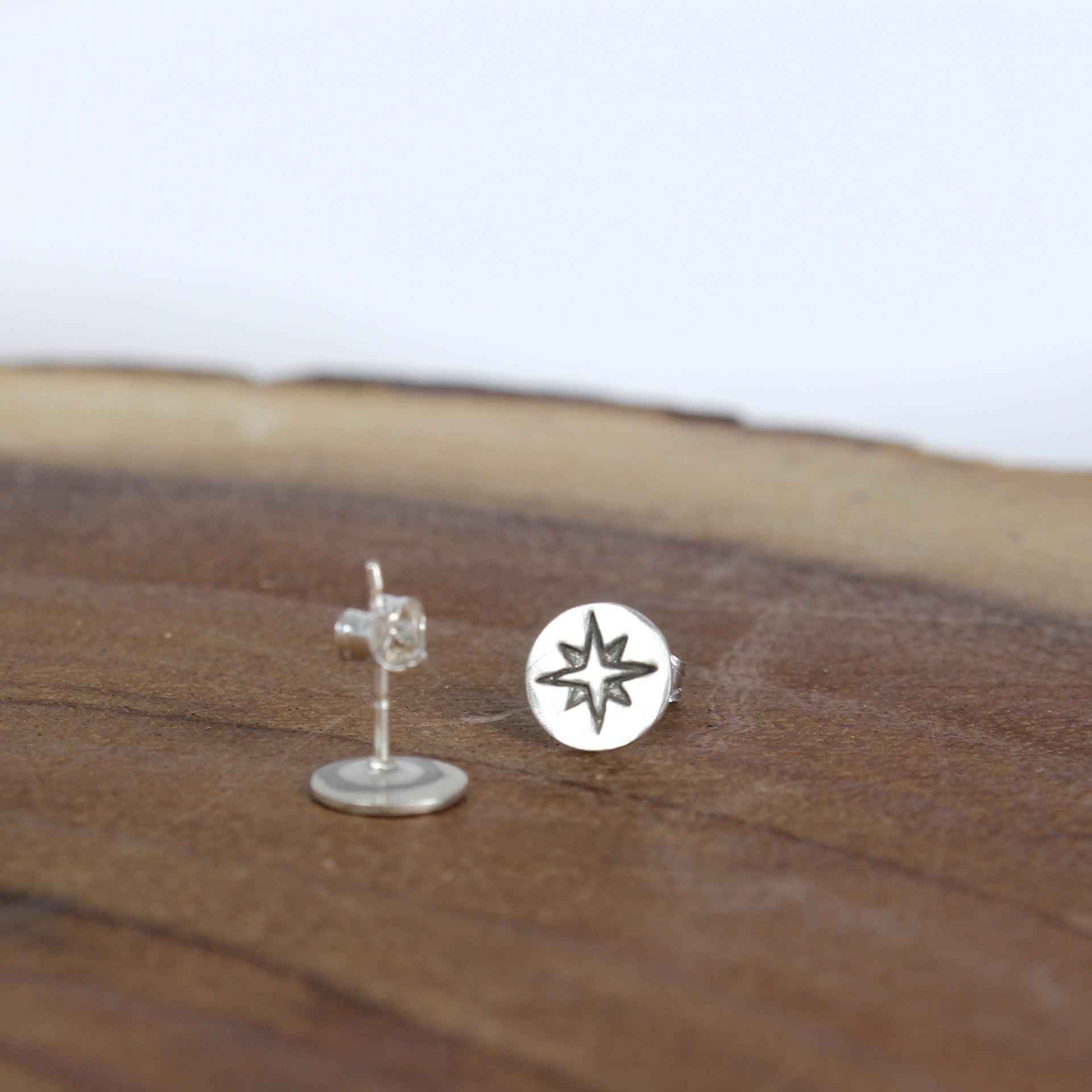 Silver Compass Post Earrings 