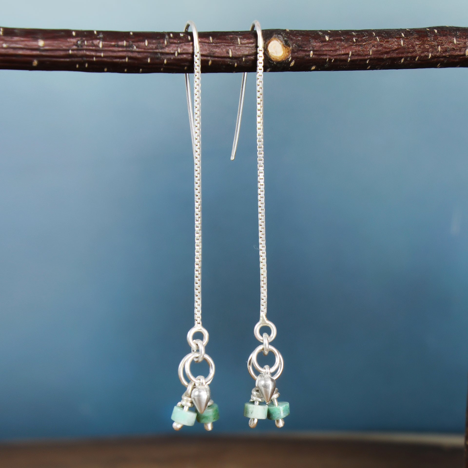 Turquoise Threader Earrings Silver 