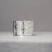 Wide Hammered Ring With Feather 