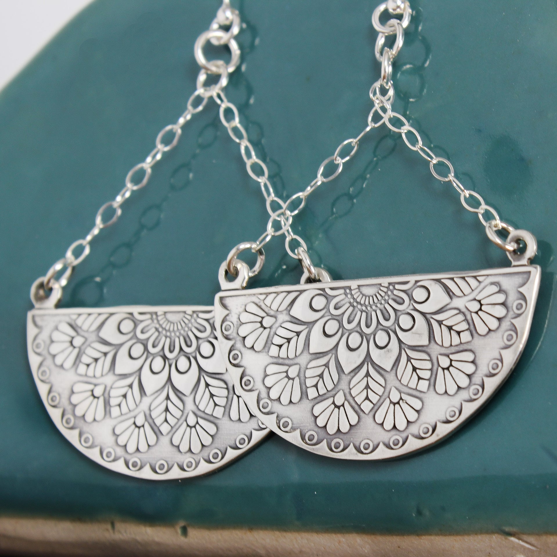 Silver Mandala Earrings Floral 