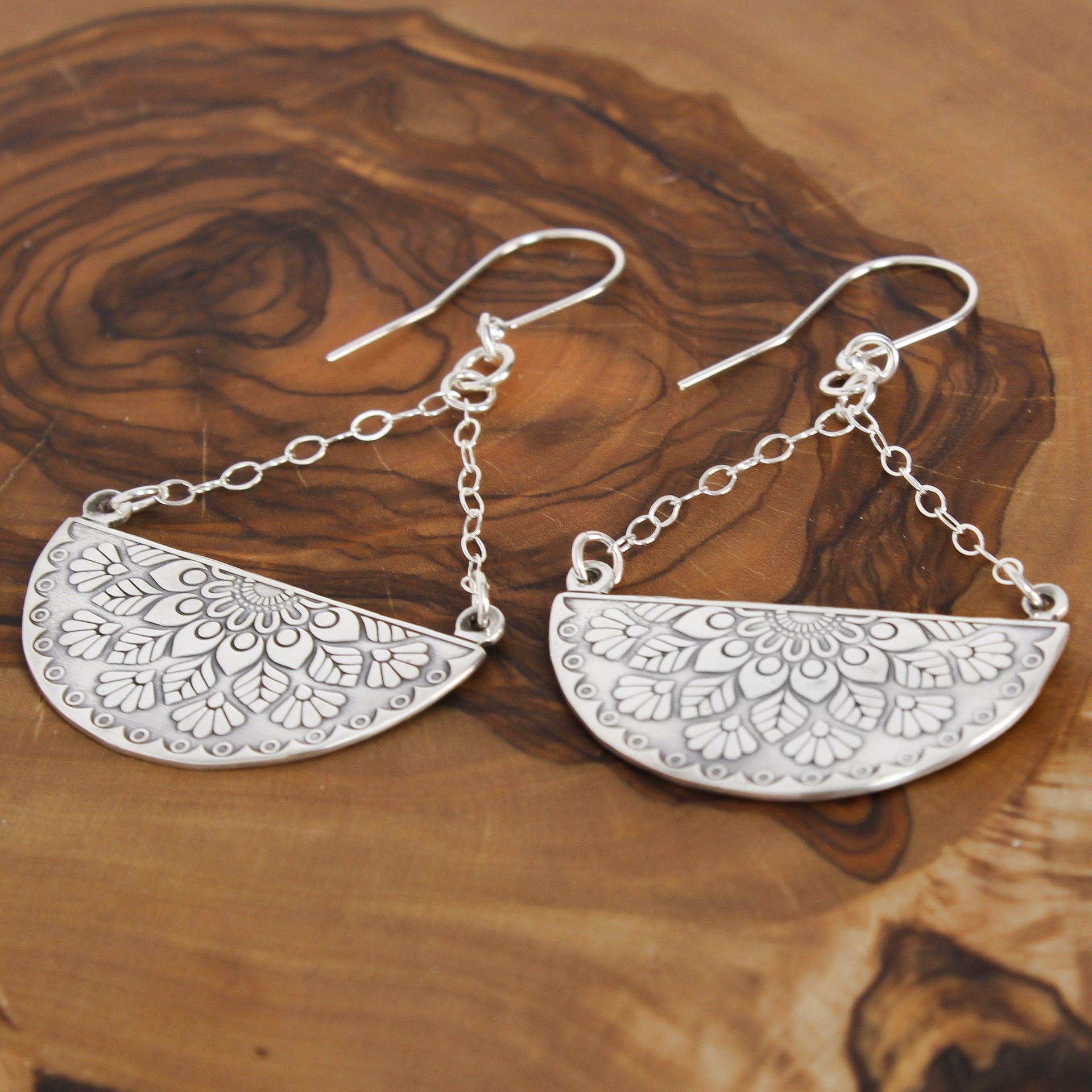 Silver Mandala Earrings Floral 