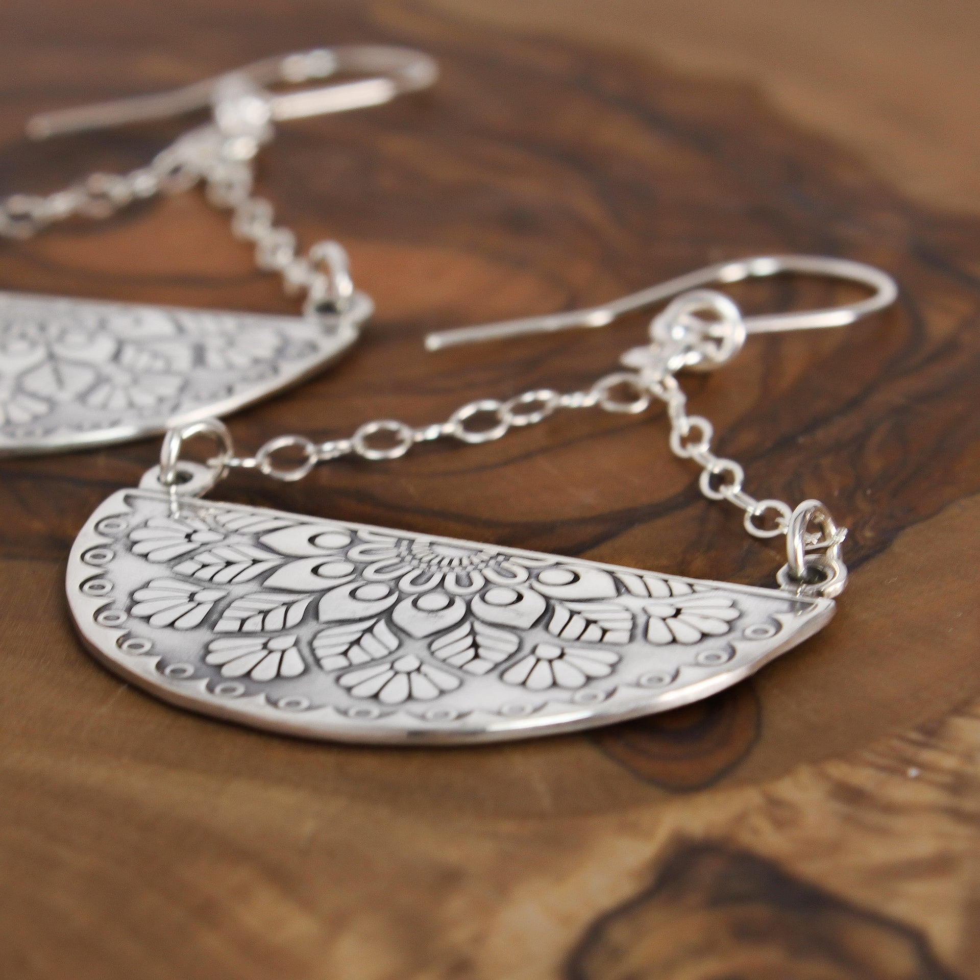 Silver Mandala Earrings Floral 