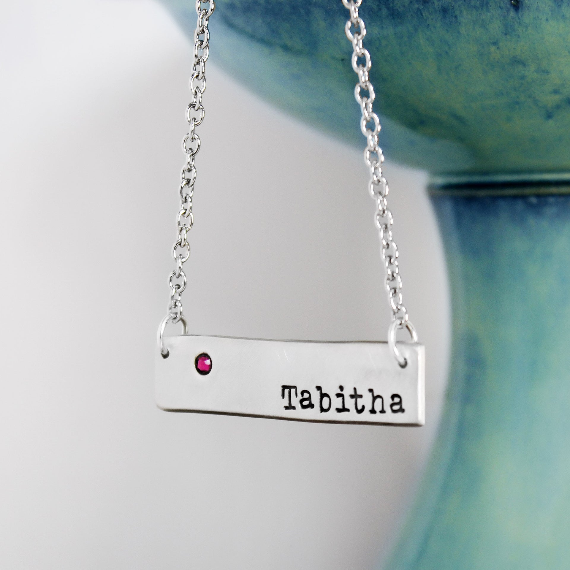 Name Necklace with Birthstone 