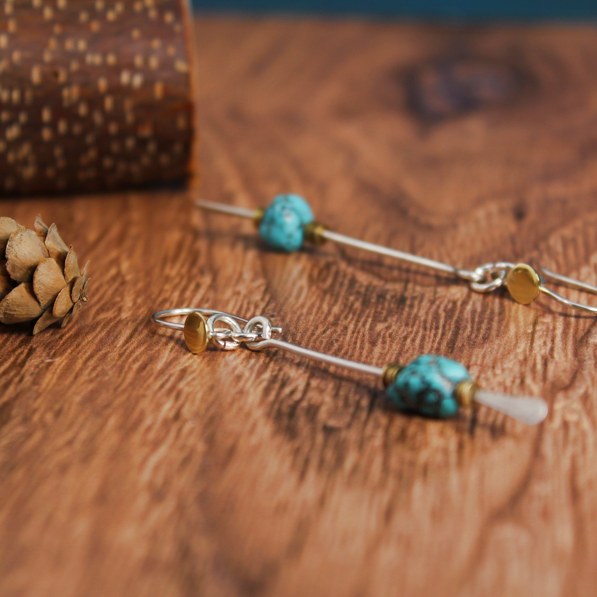 Long Silver Turquoise Earrings 