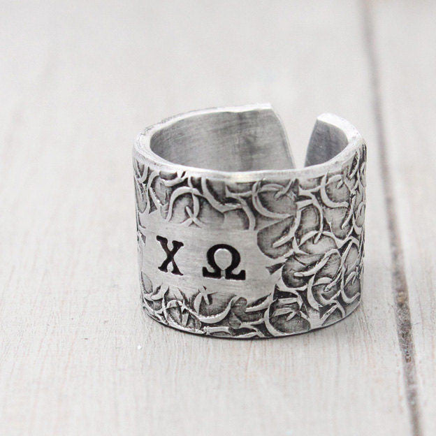Chi Omega Floral Texture Ring 